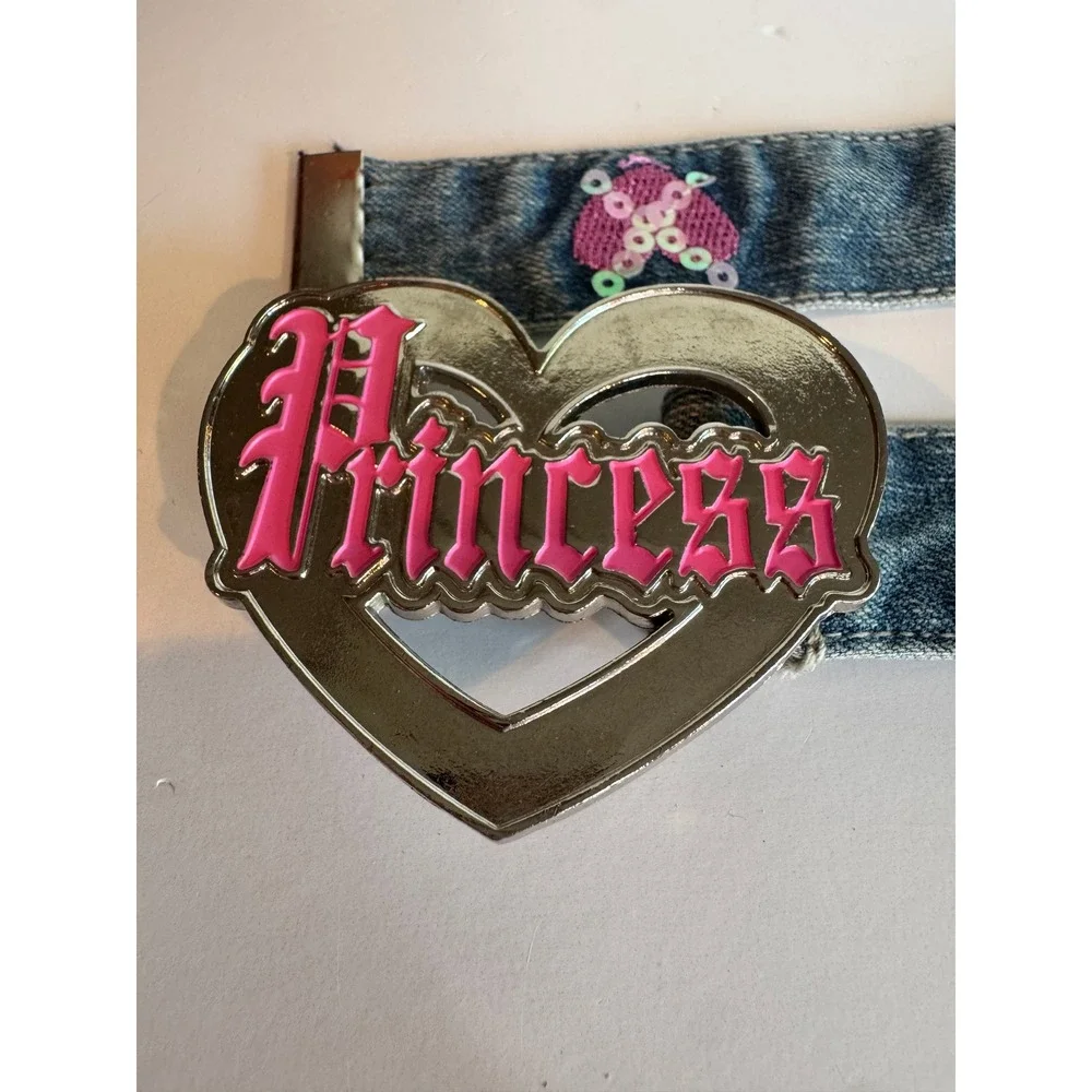 Vintage Princess Heart Buckle Denim Belt Sequin Hearts Y2K Style